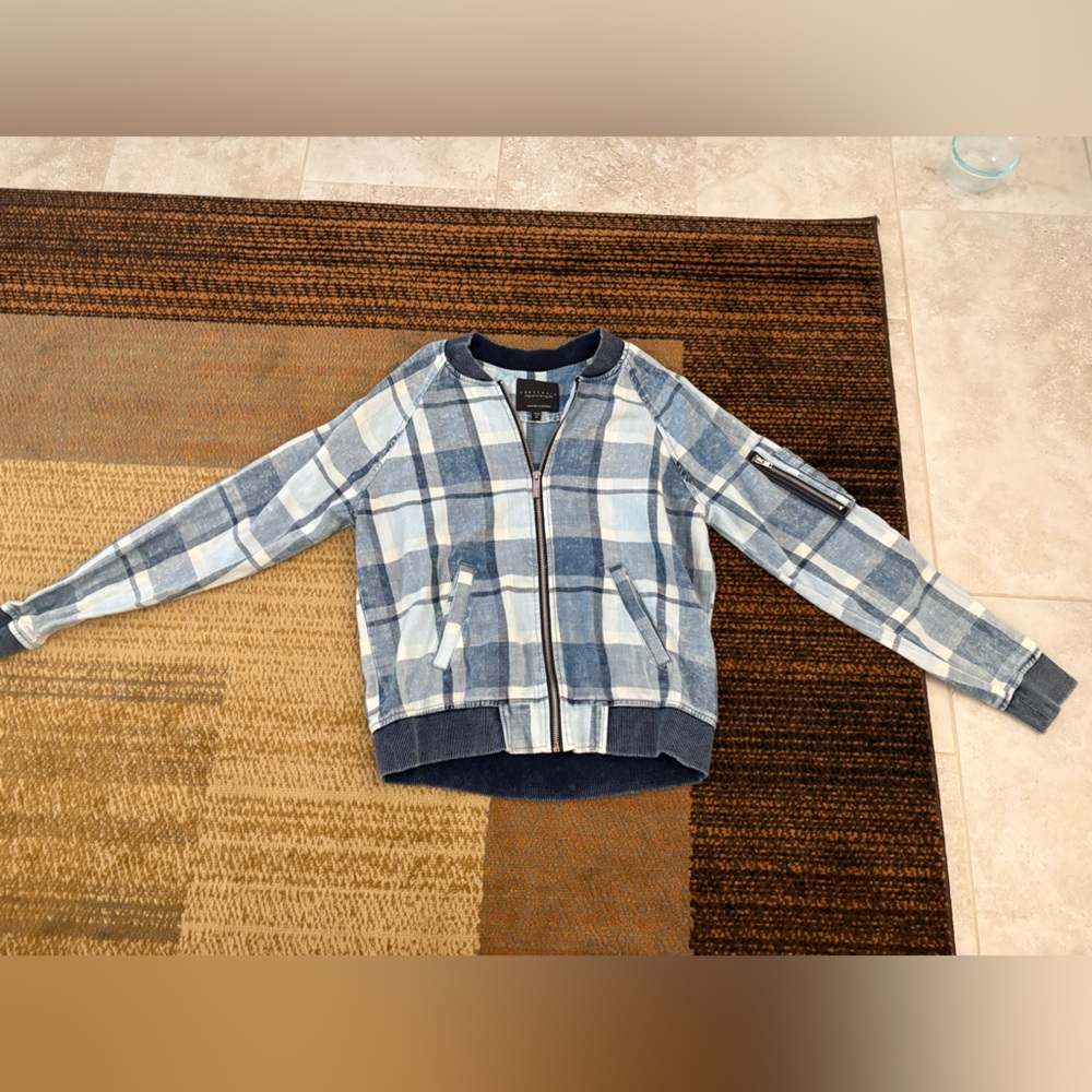 Sanctuary Blue and White Plaid Zip-Front Jacket